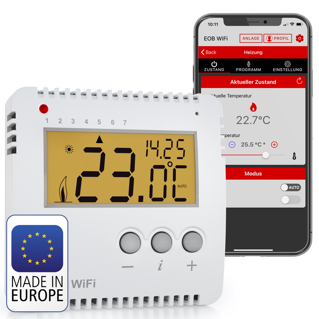 Elektrobock Smart WLAN Thermostat PT14-P-WIFI, Heizungssteuerung per APP, Aufputzmontage, 16 A Weiss