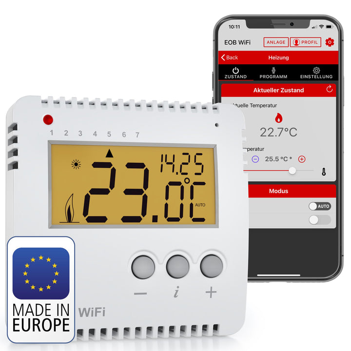 Elektrobock Smart WLAN Thermostat PT14-P-WIFI, Heizungssteuerung per APP, Aufputzmontage, 16 A Weiss