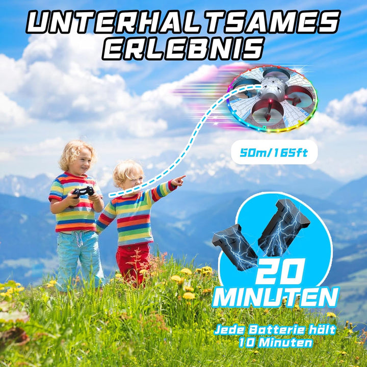 UFO Drohne mit Kamera, Drohne für Kinder und Anfänger mit Bunten LED-Lichtern, Kinder Quadrocopter F