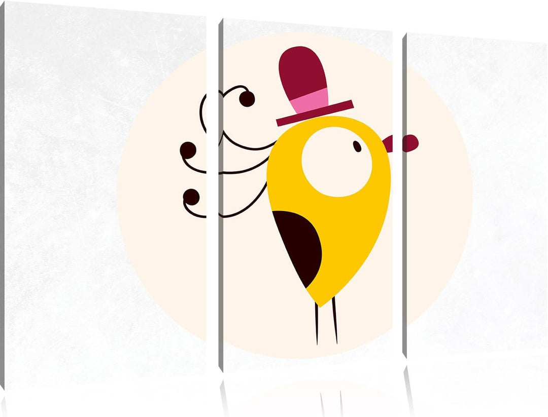 Pixxprint Lustiger Vogel mit einfarbigem Hintergrund weiss 3-Teiler Leinwandbild 120x80 Bild auf Lei