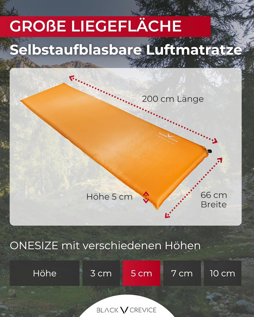 Black Crevice selbstaufblasbare Luftmatratze I Isomatte selbstaufblasend I Outdoor-Isomatte I aufbla
