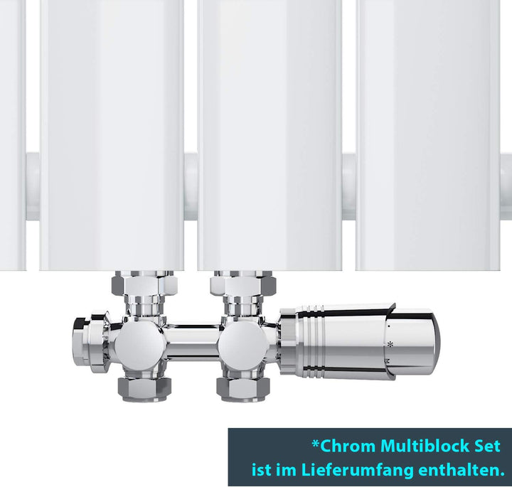 ELEGANT Design Heizkörper Horizontal mit Chrom Multiblock 630x1001mm Einlagig Weiss Badezimmer/Wohnr