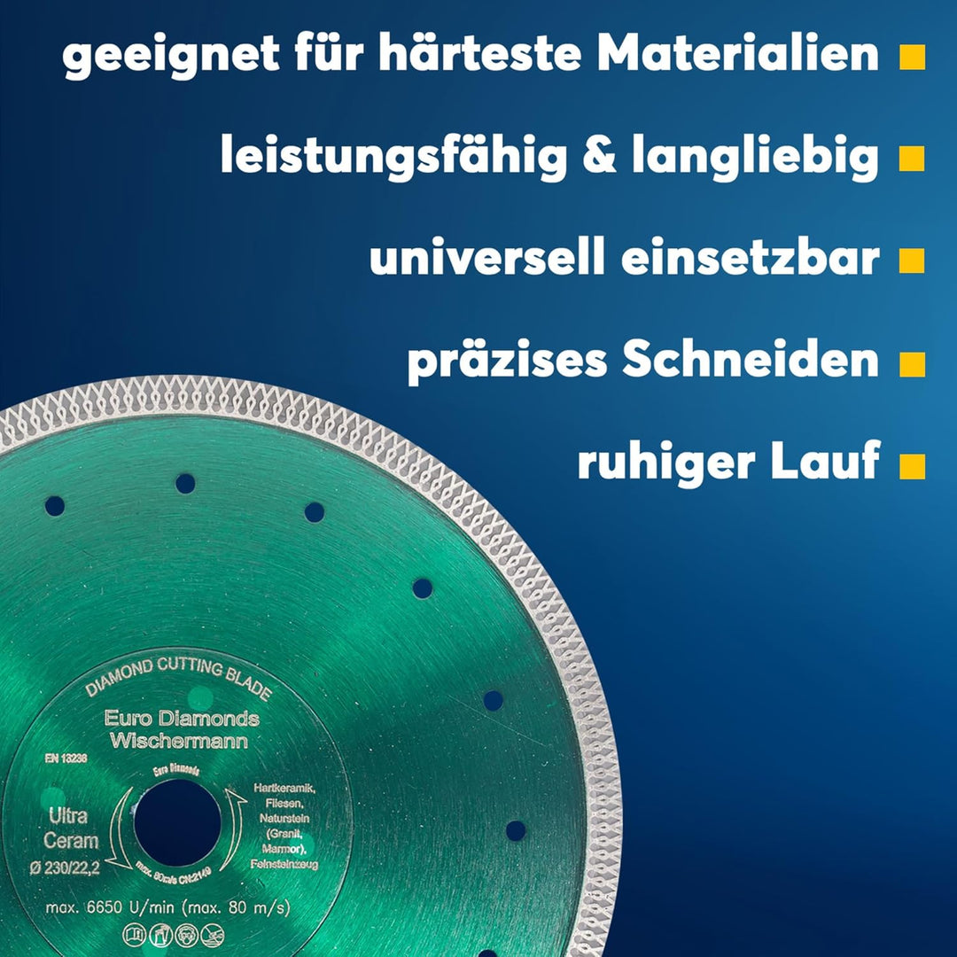 Profi Diamant-Trennscheibe Keramik Super Ultra von EDW, 230 mm H 22,2mm, Fliesenscheibe, extra dünn,