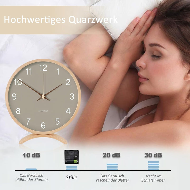 BVI BOOMERVIVI Tischuhr Analog, Tischuhr ohne Ticken mit Lautlosem Uhrwerk, Batteriebetrieben, Holz