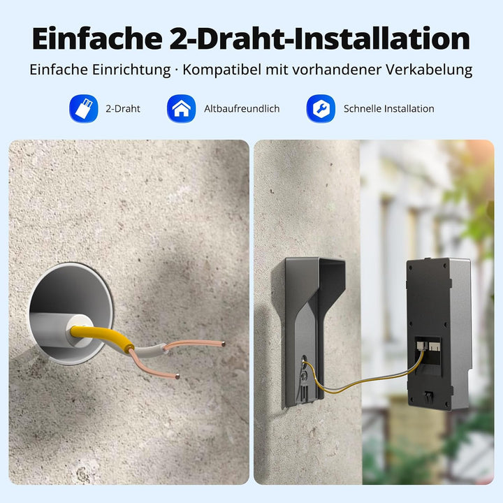 WLAN Video Türsprechanlage 2-Draht mit Kamera und Türöffner, 7" IPS Touchscreen, WIFI6 Dualband Gege