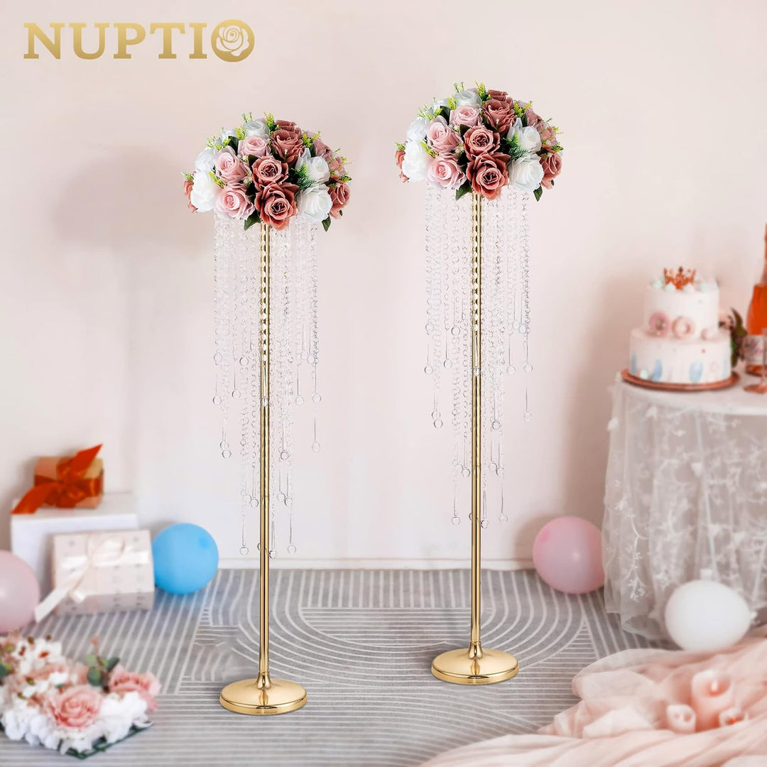NUPTIO Hochzeit Vasen Tafelaufsätze 2 Stück 100cm Hohe Goldene Vase für Blumen Kristall Blumenstände
