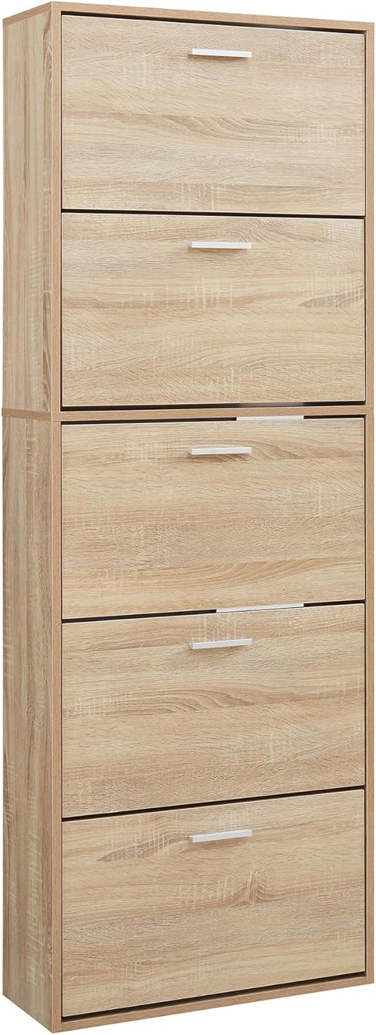 [en.casa] Schuhschrank Sykkylven Schuhkipper mit 5 Klappen Schuhkommode für 20 Paar Schuhe 169 x 60