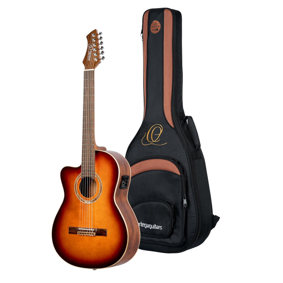Ortega Guitars 4/4 Linkshänder Konzertgitarre Performer Series Slim Neck Elektro-akustische Gitarre,