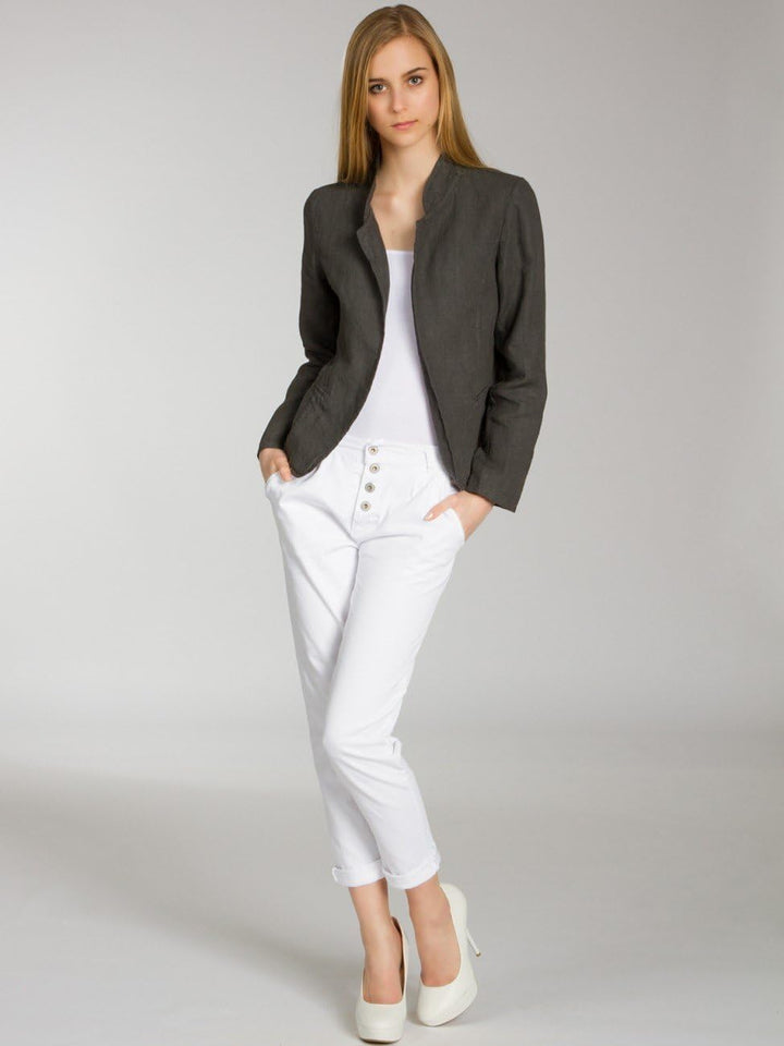 Caspar BZR004 kurzer Damen Leinen Sommer Blazer, Farbe:dunkelgrau, Grösse:XXL - DE44 UK16 IT48 ES46