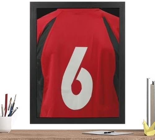 Trikot Bilderrahmen Fussball 45x35 cm, Schwarz Objektrahmen Holz T-Shirt-Präsentationsrahmen, Trikot