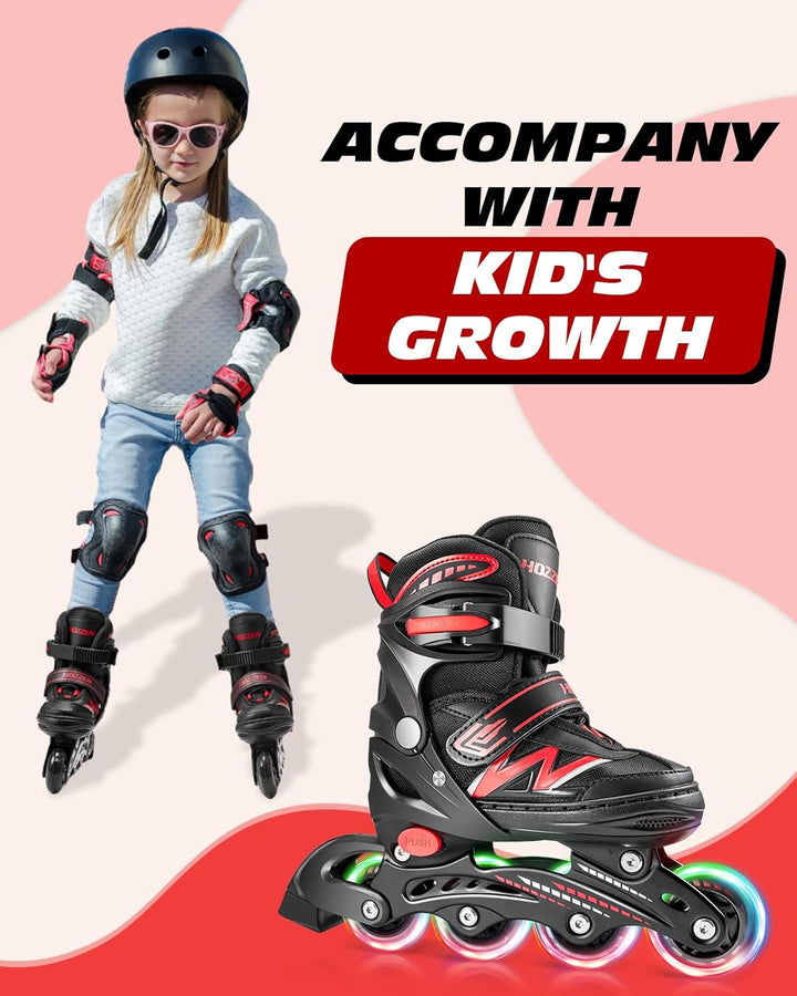 Hozzen Inline Skates Kinder, Verstellbar Inliner für Kinder, Inliner für Mädchen und Jungen, Inline