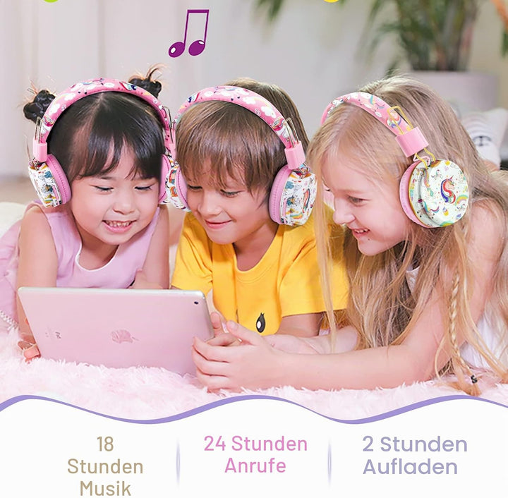 JYPS Bluetooth Kopfhörer Kinder, Einhorn Kopfhörer Kabellos Kinder mit Kabel und Mikrofon, Kids Head