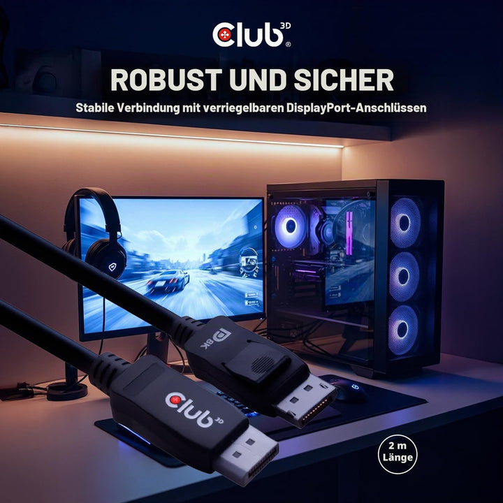 Club 3D 2m DisplayPort 1.4 8K schwarz schwarz 2.00 m 2 m, VESA-Stecker-Stecker, schwarz 2.00 m 2 m,