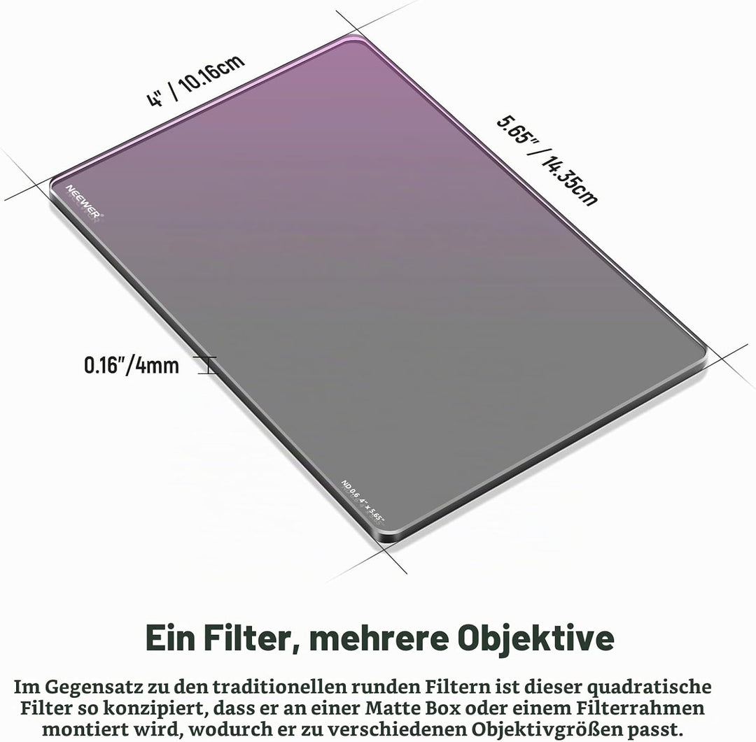 NEEWER ND0.6(2 Stops) Rechteckfilter ND Filter 4" x 5.65" KinoNeutraldichtefilter kompatibel mit Til