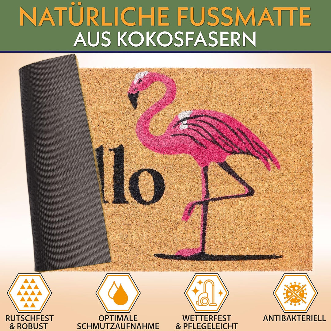 BRUBAKER Fussmatte für Aussen und Innen - Hello Flamingo - 45 x 75 cm Schmutzfangmatte - Fussabtrete