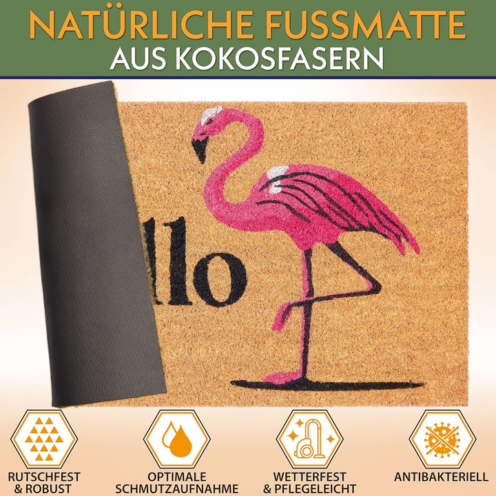 BRUBAKER Fussmatte für Aussen und Innen - Hello Flamingo - 45 x 75 cm Schmutzfangmatte - Fussabtrete