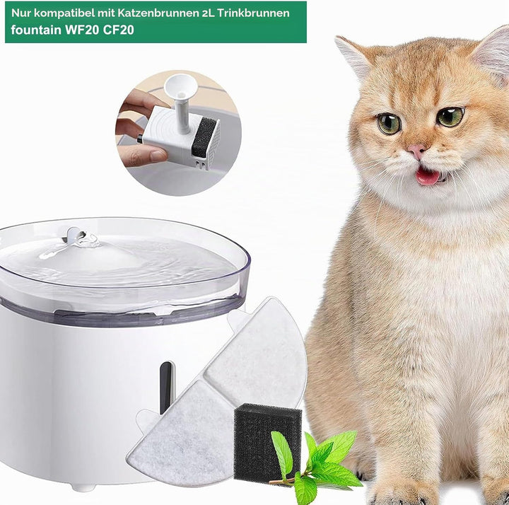 20 Stück Ersatzfilter für Trinkbrunnen, Katzenbrunnen 10 Stück Kohlefilter und 10 Stück Schaumfilter
