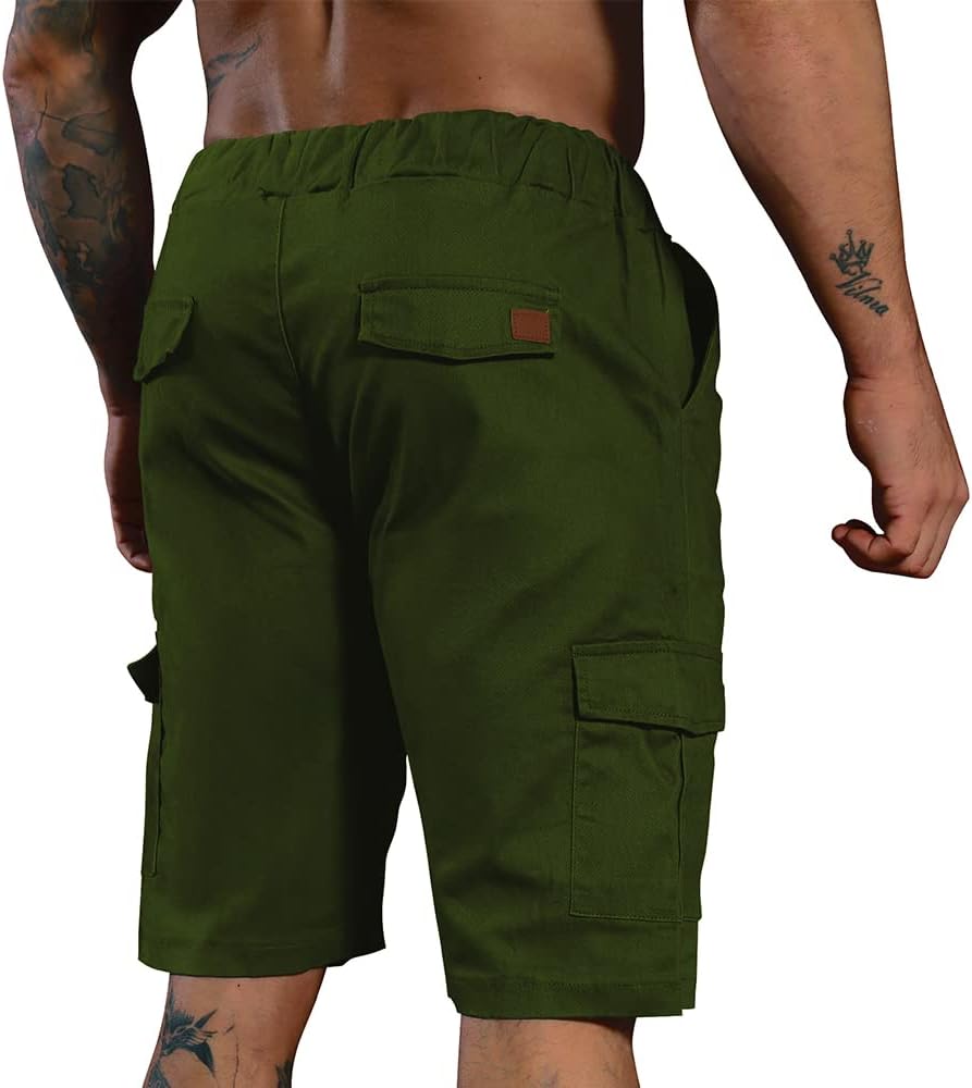 Cindeyar Herren Shorts Sommer Chino Jeans Kurze Hosen Stretch Jogger Cargo Shorts Slim-Fit M 175grün