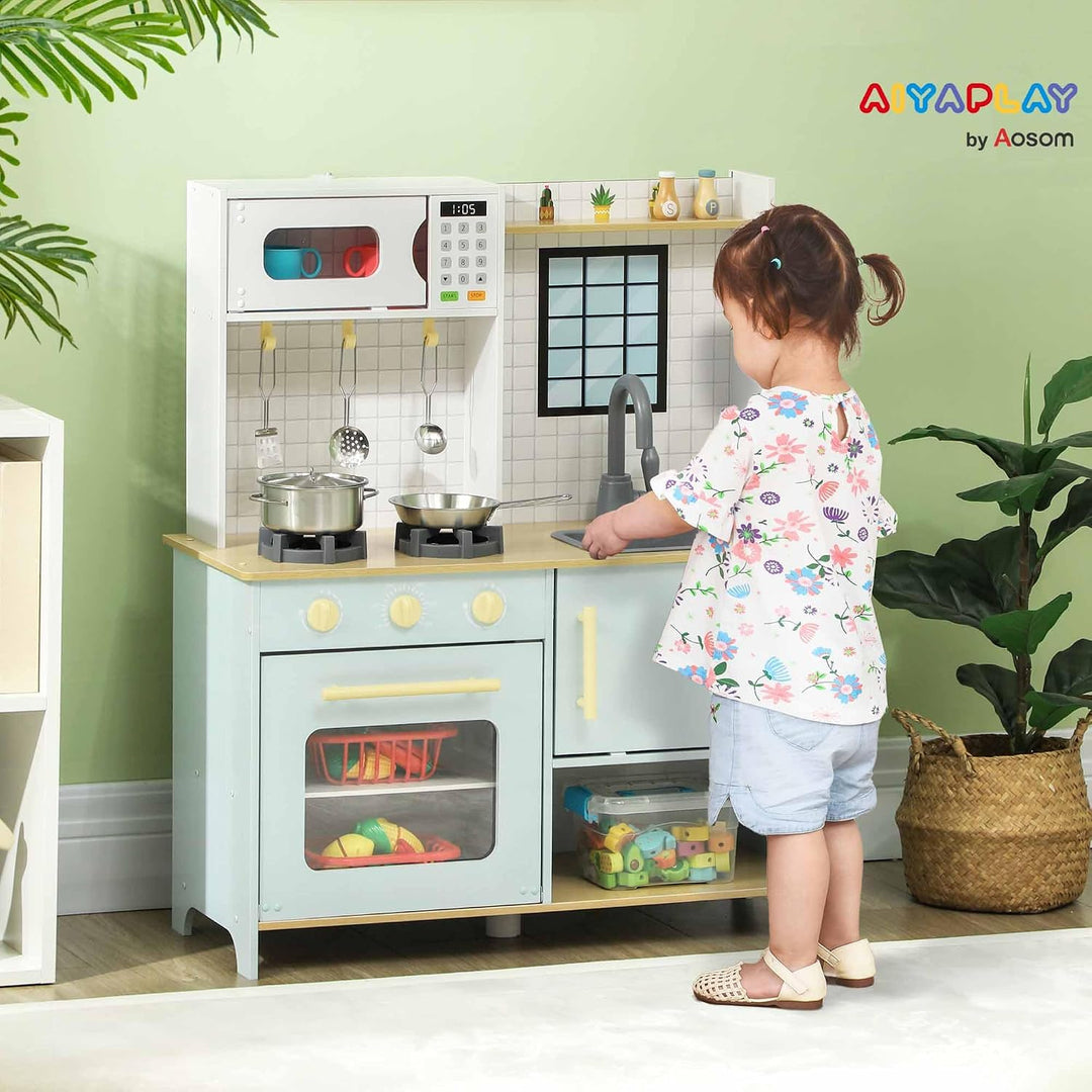AIYAPLAY Kinderküche Spielküche mit Mikrowelle Herd Backofen ab 3+ Blau