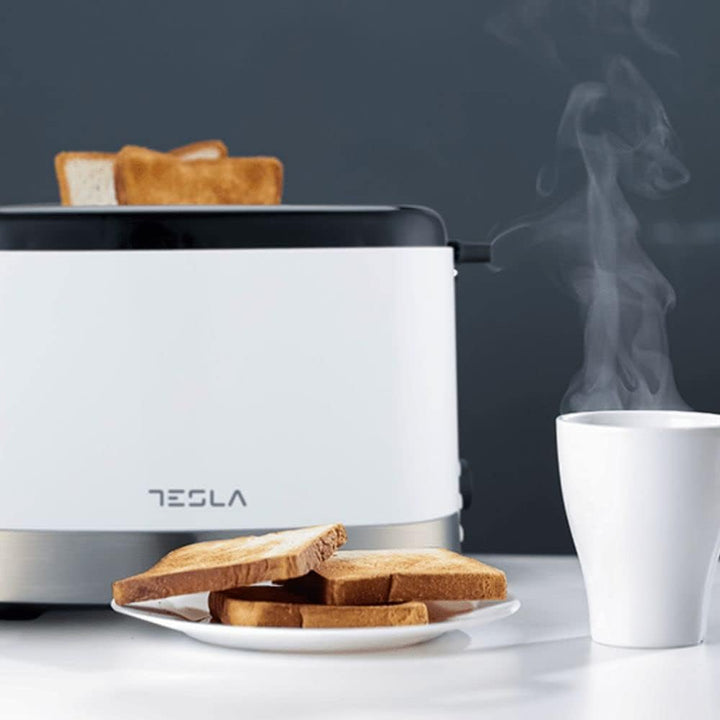 Tesla TS300BWX Toaster, 800 W, Aufwärm- und Auftaufunktion, 7 Geschwindigkeiten, 2 Scheiben, Weiss