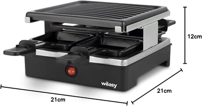 Wëasy Raclette- & Grill für 4 Personen LUGA40, abnehmbare Grillplatte, leicht zu reinigen, 4 Pfannen