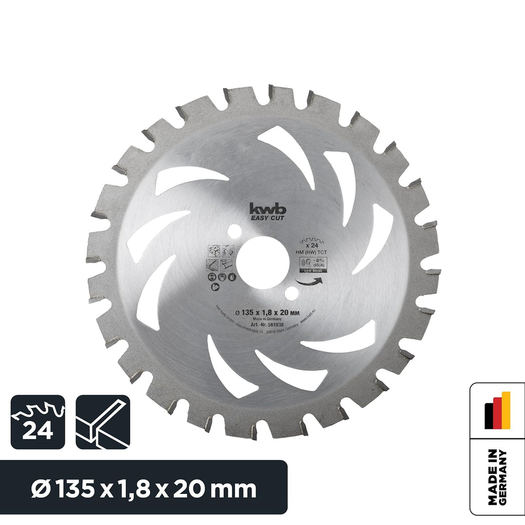 kwb Kreissägeblatt 135 x 20 mm, Made in Germany, leichtgängig, speziell für Akkumaschinen, Universal