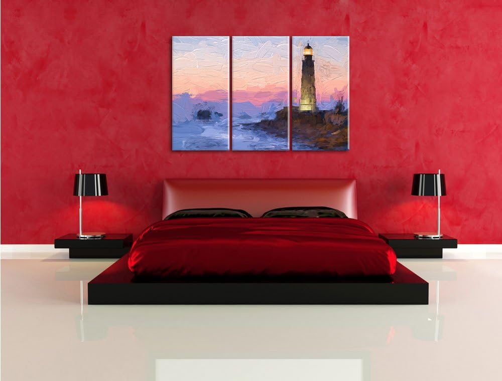 Pixxprint Leuchtturm in Abenddämmerung als Leinwandbild/Grösse: 3 Teilig (120x80) cm/Wandbild/Kunstd