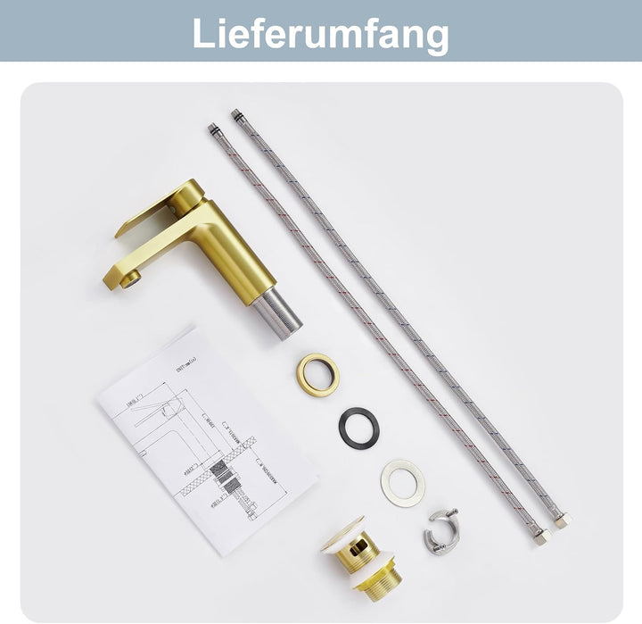 Aktines Waschtischarmatur für Badezimmer eckig, Hochdruck Einhebelmischer Armatur Wasserhahn für Was