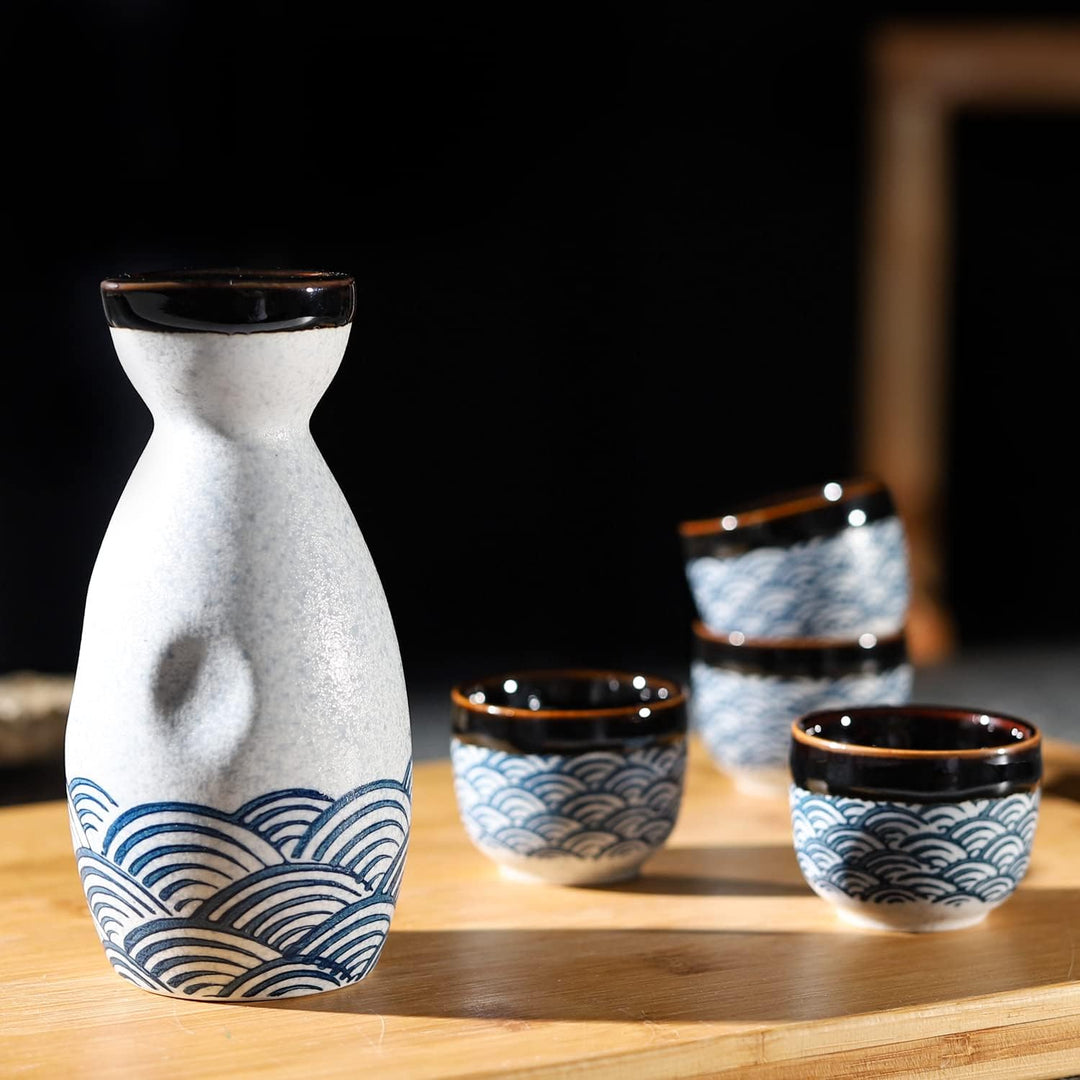 Sake-Set aus Keramik, japanischer Sake, 7 Stück, beinhaltet 1 Sake-Flasche, 6 Sake-Becher für heisse