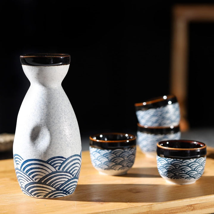 Sake-Set aus Keramik, japanischer Sake, 7 Stück, beinhaltet 1 Sake-Flasche, 6 Sake-Becher für heisse