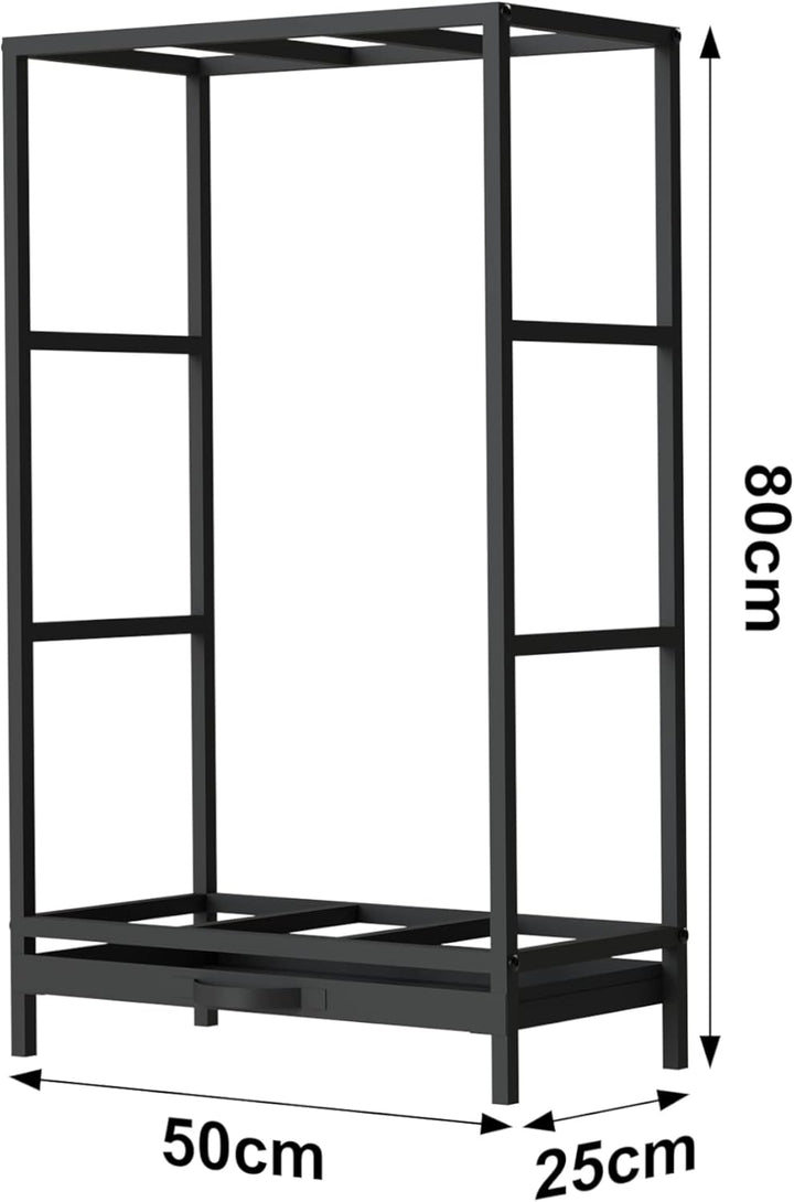 DanDiBo Kaminholzregal Innen Metall Schwarz Kaminholzständer 80 cm mit Schublade 96356 Holzkorb Kami
