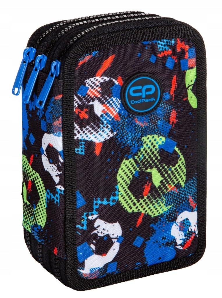 COOLPACK Jumper 3 Football XXL Pencil Case 44 Pieces with Patch Filled Student Case 3-Tier