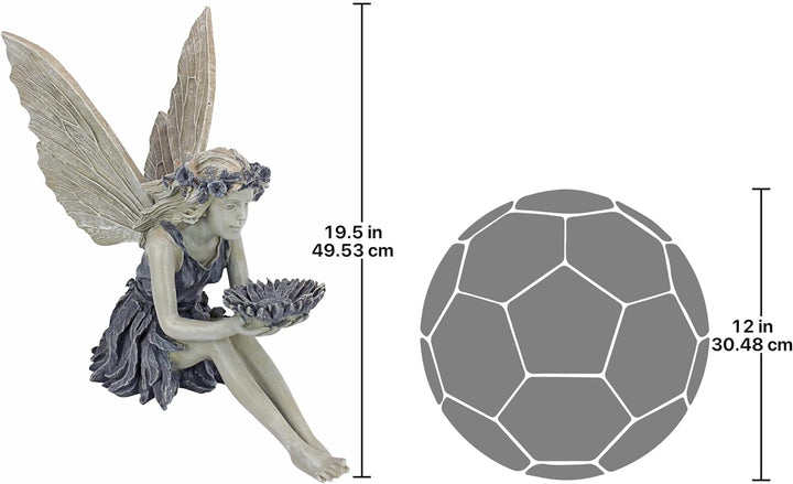 Design Toscano Die Sonnenblumenfee Gartenstatue Vogeltränke, Polyresin, stein, 51 cm, Sonnenblumen