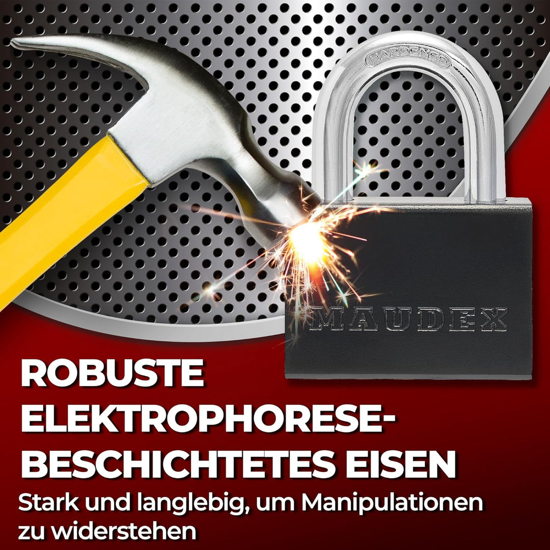 PDK73 Hochleistungs-Vorhängeschloss – 13 mm schnittfester Bügel, robustes Stahlgehäuse | Inkl. 5 Sch