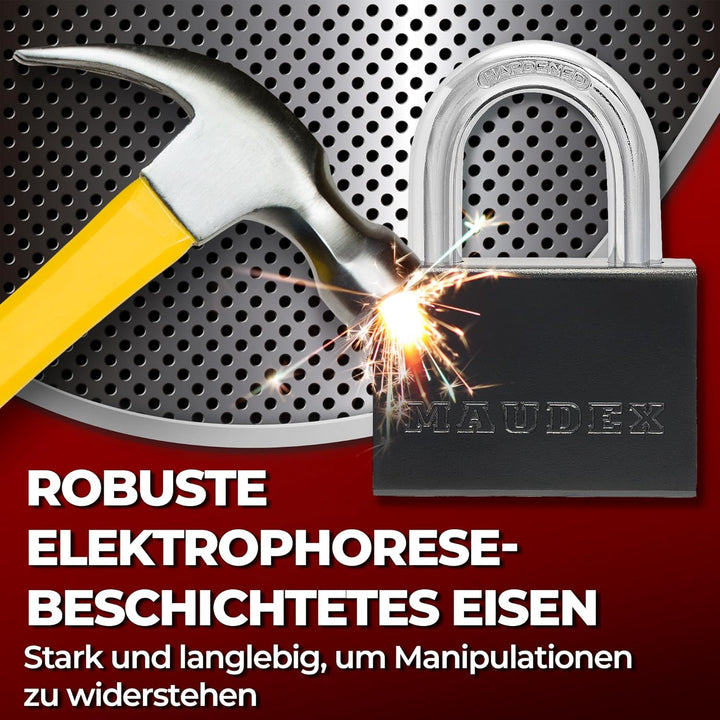 PDK73 Hochleistungs-Vorhängeschloss – 13 mm schnittfester Bügel, robustes Stahlgehäuse | Inkl. 5 Sch