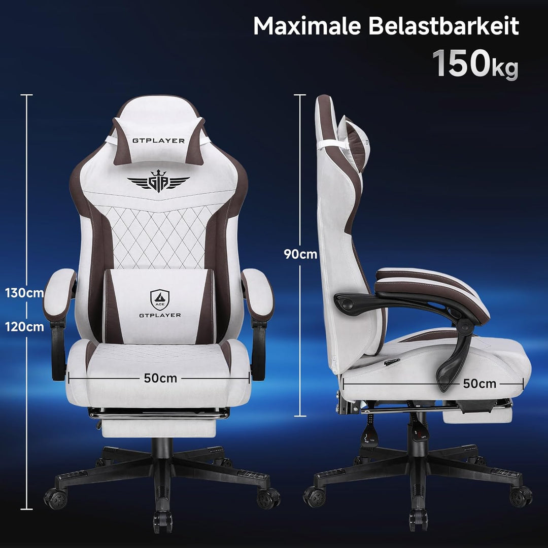 GTPLAYER Gaming Stuhl, Ergonomischer Gamer Stuhl aus Stoff mit Lendenwirbelstütze, PC-Stuhl mit verb