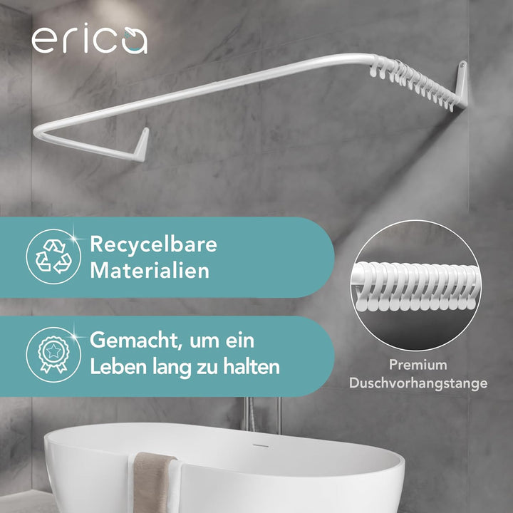 Erica – Duschvorhangstange in U-Form für Wandmontage ohne Deckenhalterung – 70x165x70 cm Duschstange