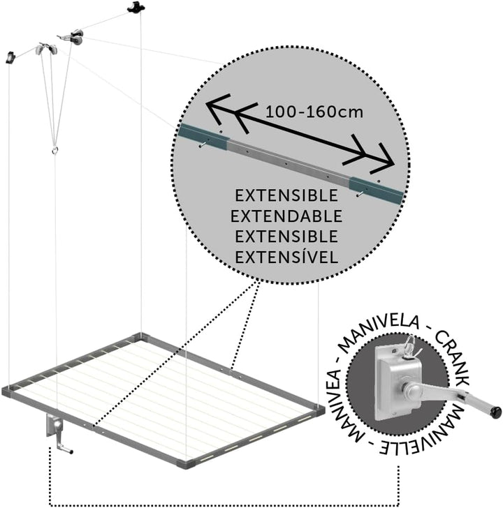 cuncial-tz 301051 decken für Wäschetrockner, ausziehbar, weiss, 100-160 x 78 cm