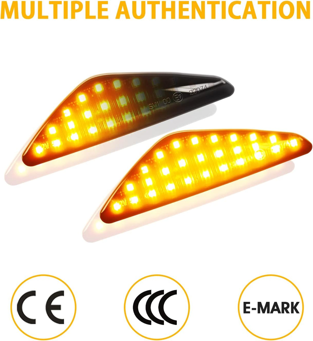 Asasytal Blinker Seitenblinkleuchten Set, Kotflügel-Blinker Gelb Super Heller Schwarze Rauchlinse, E