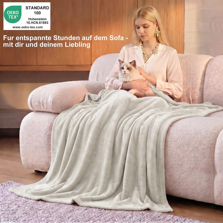 WAVVE Kuscheldecke Flauschig Decke Fleecedecke - Sofadecke Beige 220x240 cm Wohndecke Couchdecke Wei