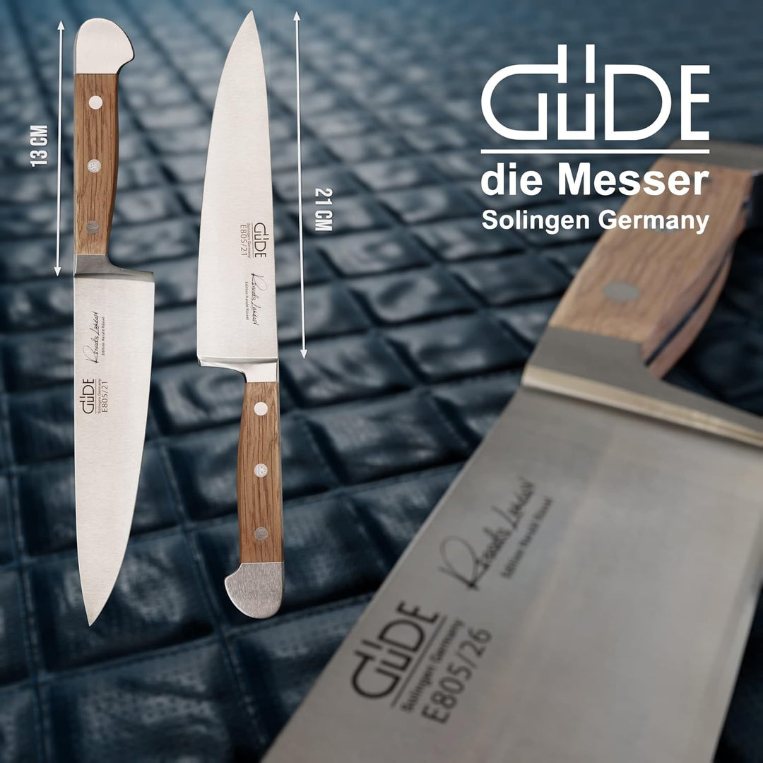 Güde Alpha-Eiche Serie Klingenlänge: 21 cm Fasseichenholz Kochmesser, Chromstahl, E805/21, Kochmesse
