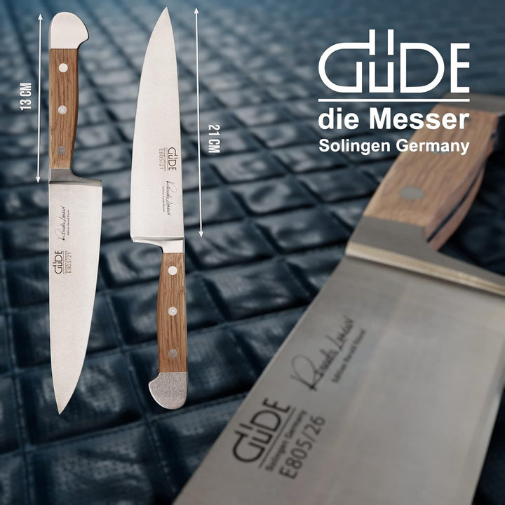Güde Alpha-Eiche Serie Klingenlänge: 21 cm Fasseichenholz Kochmesser, Chromstahl, E805/21, Kochmesse
