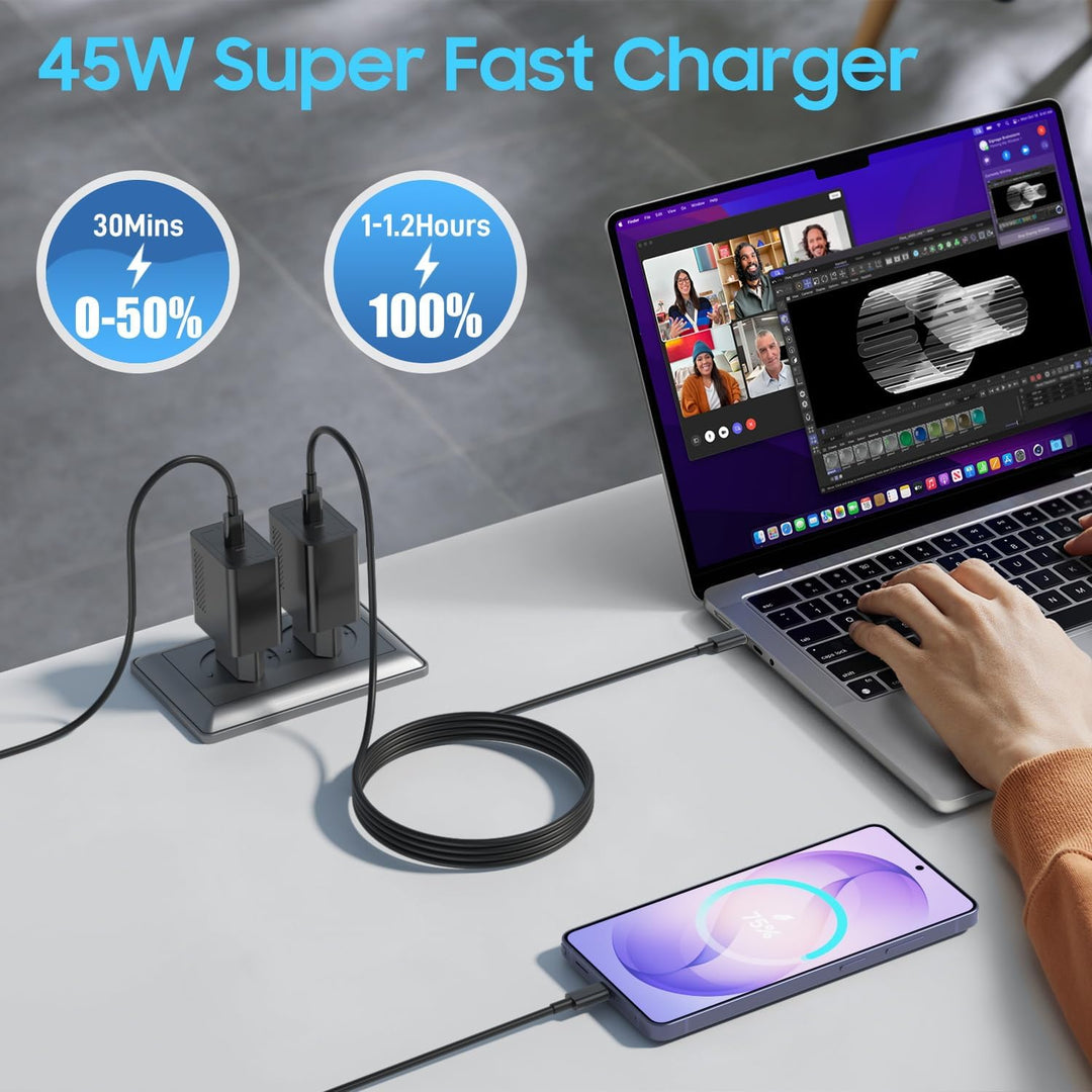 2Pack 45W USB C Ladegerät, USB C Netzteil Stecker Adapter Schellladegerät für Samsung Galaxy S26 S25
