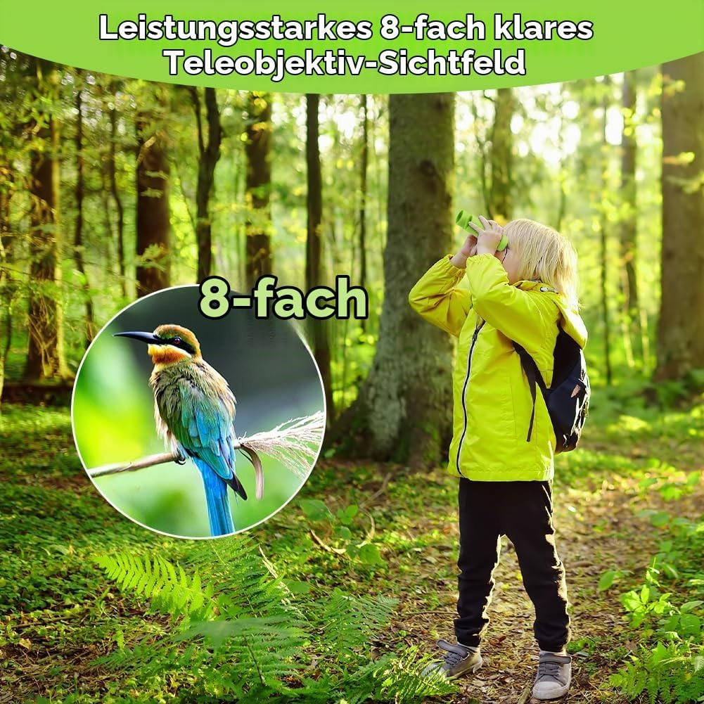 OSDUE Fernglas für Kinder, Fernglas Spielzeug, Starke Vergrösserung 8X21, Stossfestes, Inklusive Lup