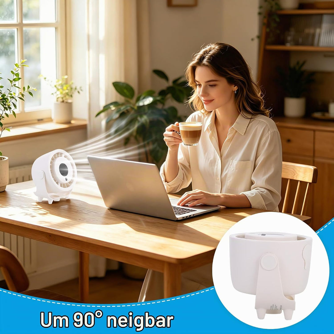 Kssvzz Tischventilator mit Nebelfunktion, Mini Ventilator Leiser über USB Aufladbar, 6000-mAh-Akku,
