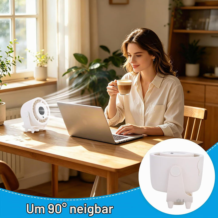 Kssvzz Tischventilator mit Nebelfunktion, Mini Ventilator Leiser über USB Aufladbar, 6000-mAh-Akku,