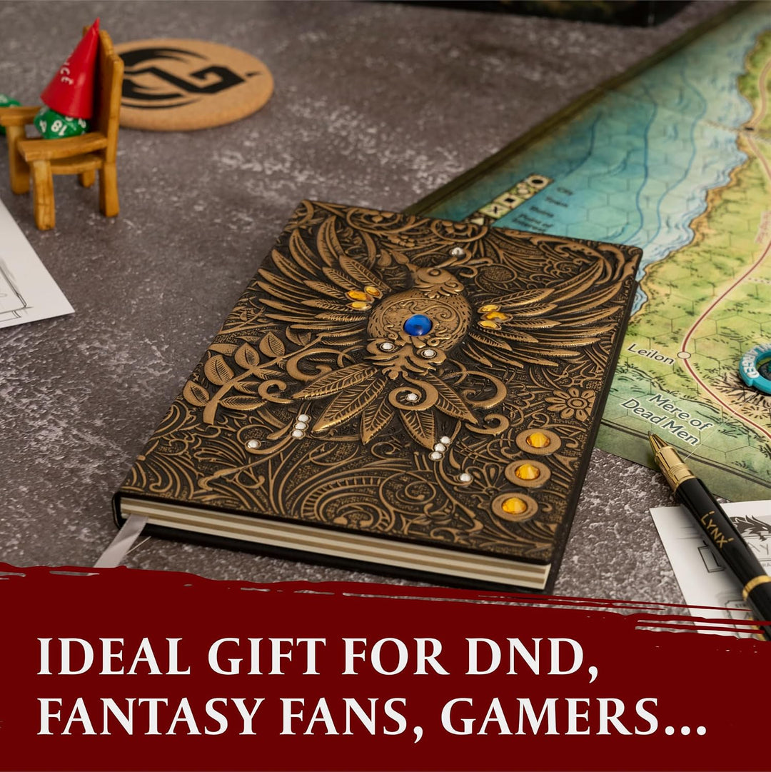 LYNX DND Zubehör – RPG Journal mit 3D Rosa Phönix Motiv im Kunstledereinband mit Stift – Notizbuch f