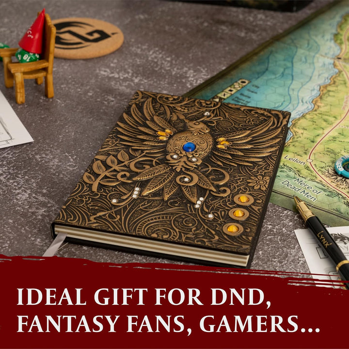 LYNX DND Zubehör – RPG Journal mit 3D Rosa Phönix Motiv im Kunstledereinband mit Stift – Notizbuch f