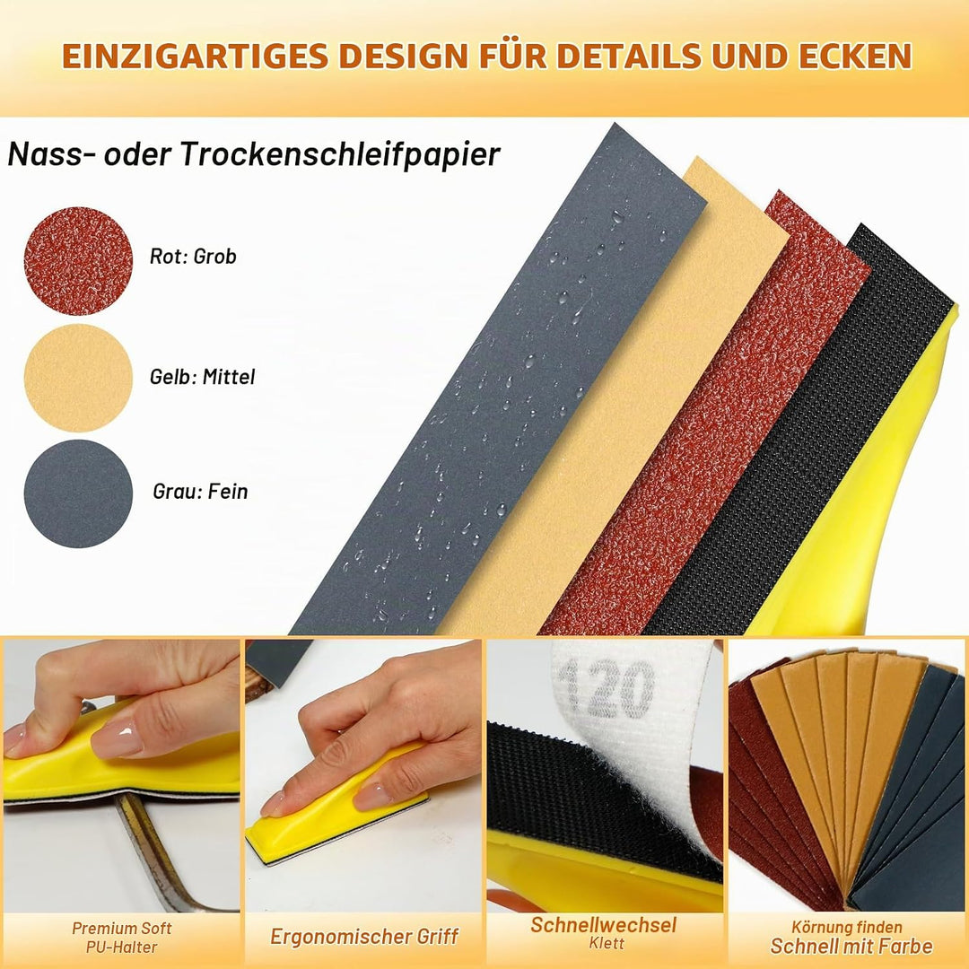 180 Stück Schleifpapier Set für Mini-Detailschleifer, Schleifblock mit Körnung 80-1000 für Holz, eng