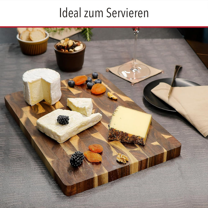 CULILUX Gourmet Schneidebrett M Stirnholz Akazie 2-seitig 35 x 25 x 2.5 cm mit Saftrille antiseptisc